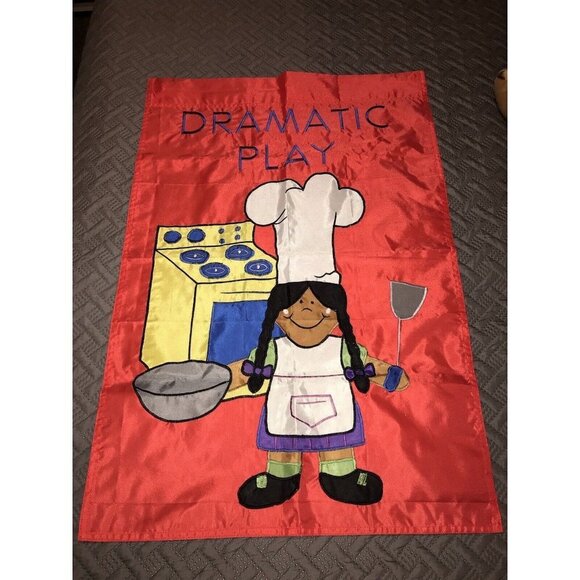 Dramatic Play Elementary Classroom Flag Garden 36x24” Nylon Window Wall Hanging - Picture 1 of 6